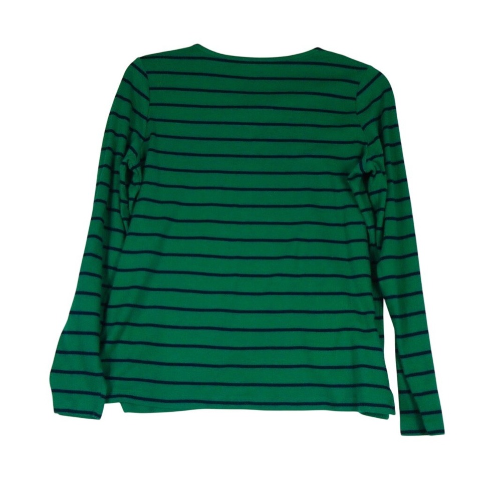 Kim Rogers Women's Long Sleeve Top Green Navy Stripes Nautical‎ Coastal - Picture 2 of 6